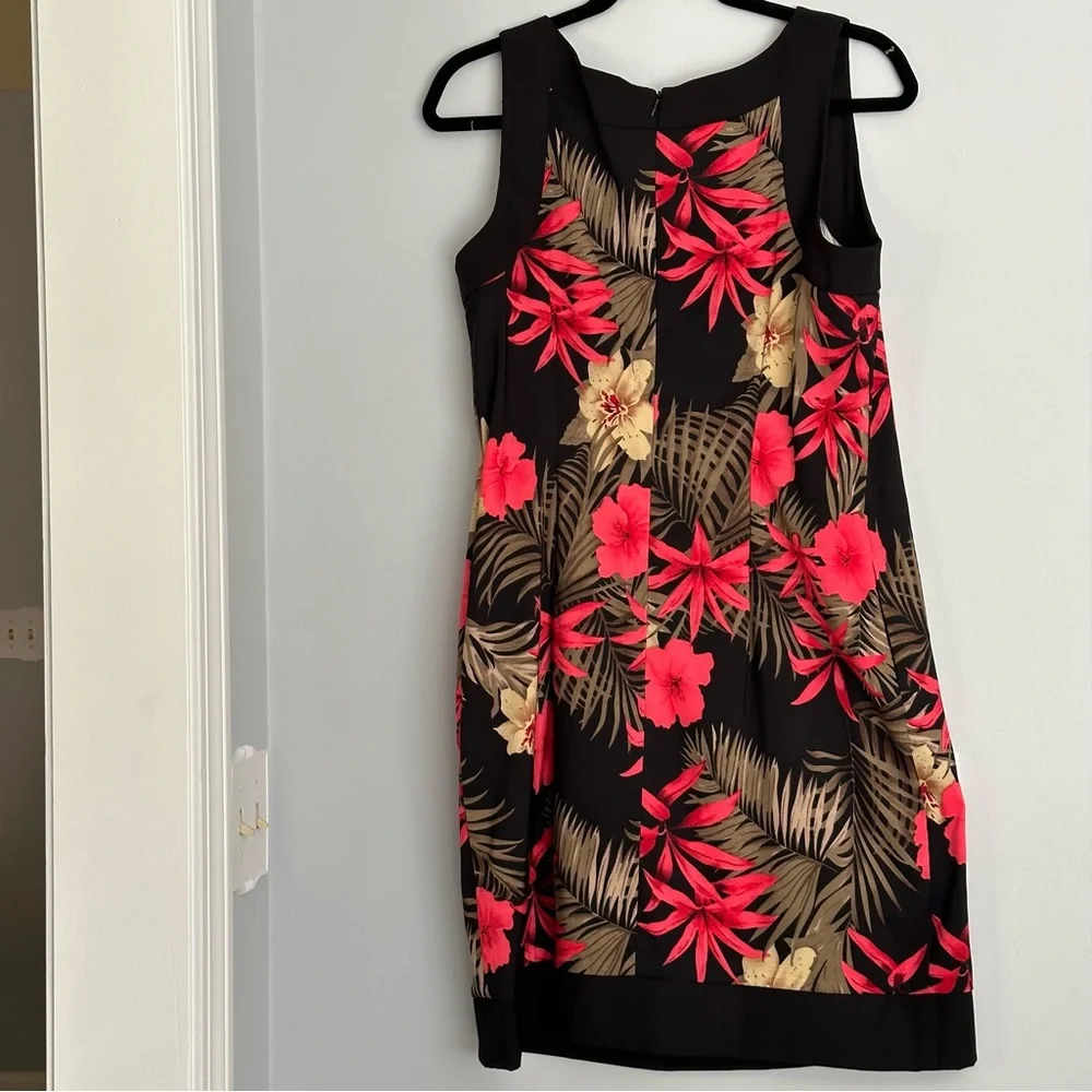 AB Studio Womens Sheath Dress Sz 14. EUC.Red and cream flowers on black. - Picture 2 of 7